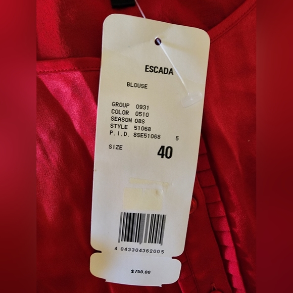 $750 NWT Escada Women Sleeveless Solid 100% Silk Tank Top Sheer Red Size 40 - Picture 6 of 10